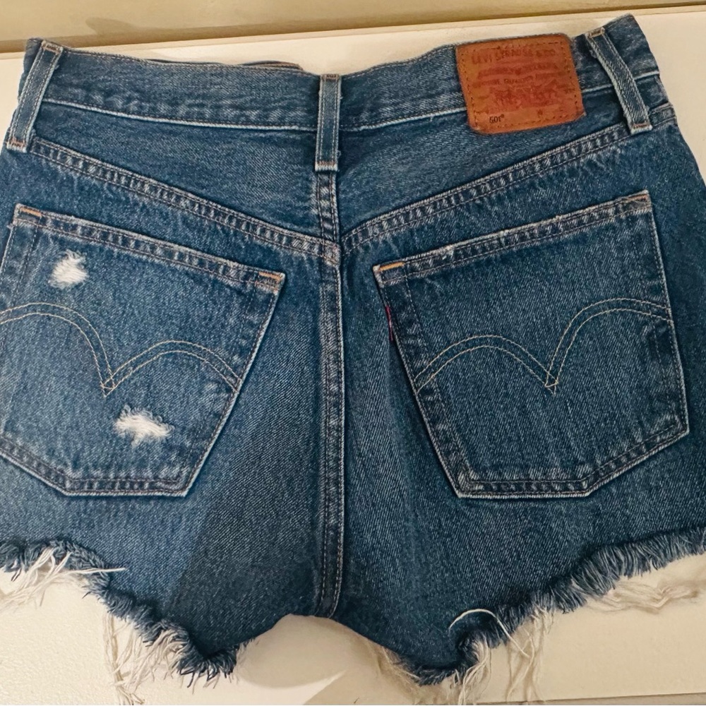 Levi's 501 Blue Jean Shorts Distressed High-Waisted
